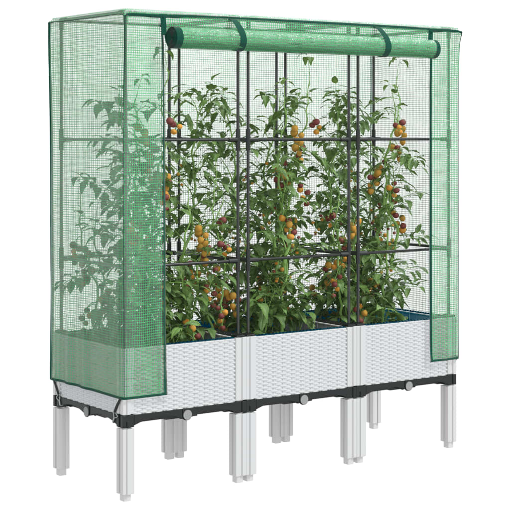 JUNG Vida Hochbeet mit Gewächshaus-Aufsatz Rattan-Optik 120x40x140 cm