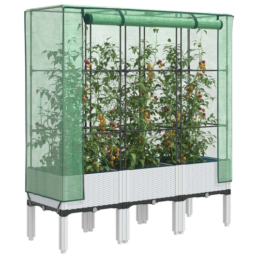 JUNG Vida Hochbeet mit Gewächshaus-Aufsatz Rattan-Optik 120x40x140 cm