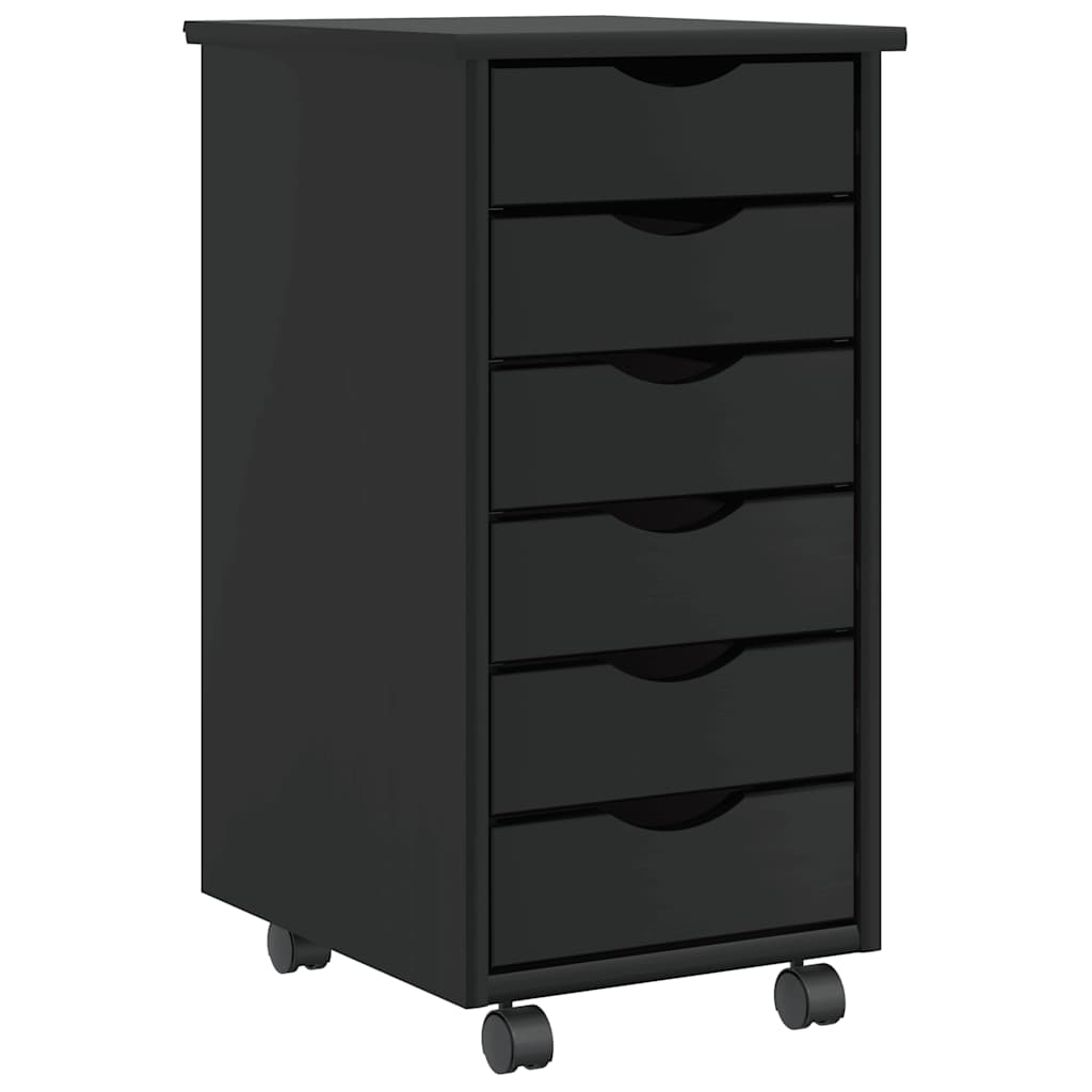 JUNG Vida Rollschrank mit Schubladen MOSS Schwarz Massivholz Kiefer