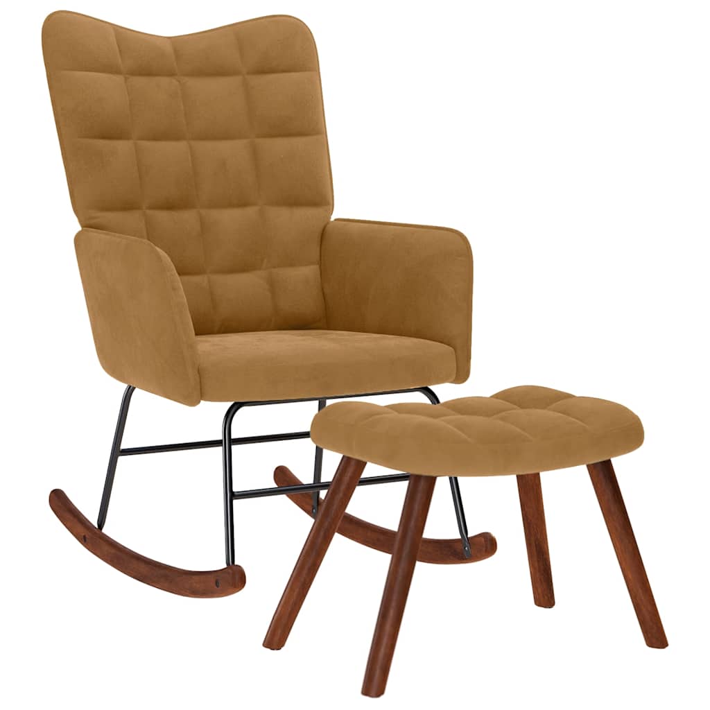 JUNG Vida Schaukelstuhl mit Hocker Brauner Samt