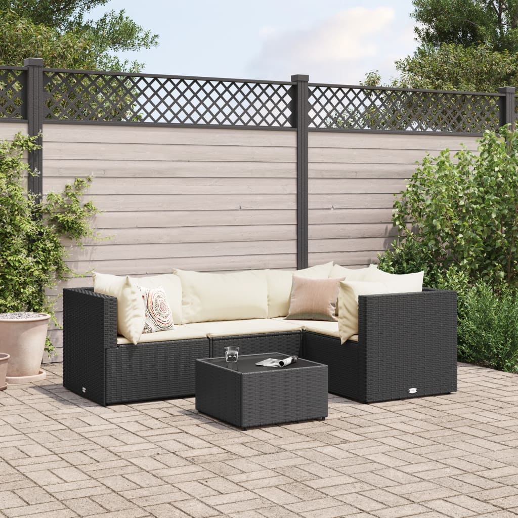 JUNG Vida 5-tlg. Garten-Lounge-Set mit Kissen Schwarz Poly Rattan
