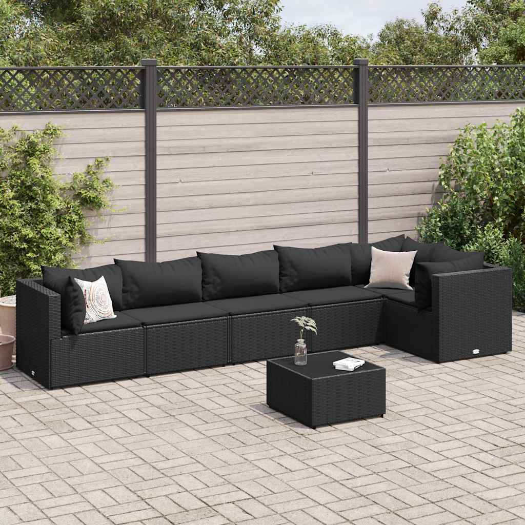 JUNG Vida 7-tlg. Garten-Lounge-Set mit Kissen Schwarz Poly Rattan