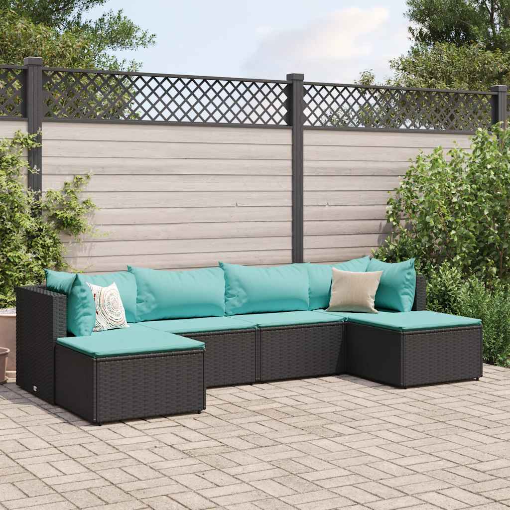 JUNG Vida 6-tlg. Garten-Lounge-Set mit Kissen Schwarz Poly Rattan