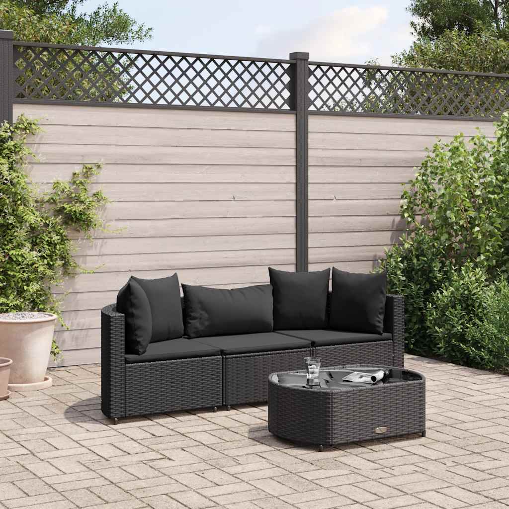 JUNG Vida 4-tlg. Garten-Sofagarnitur mit Kissen Schwarz Poly Rattan