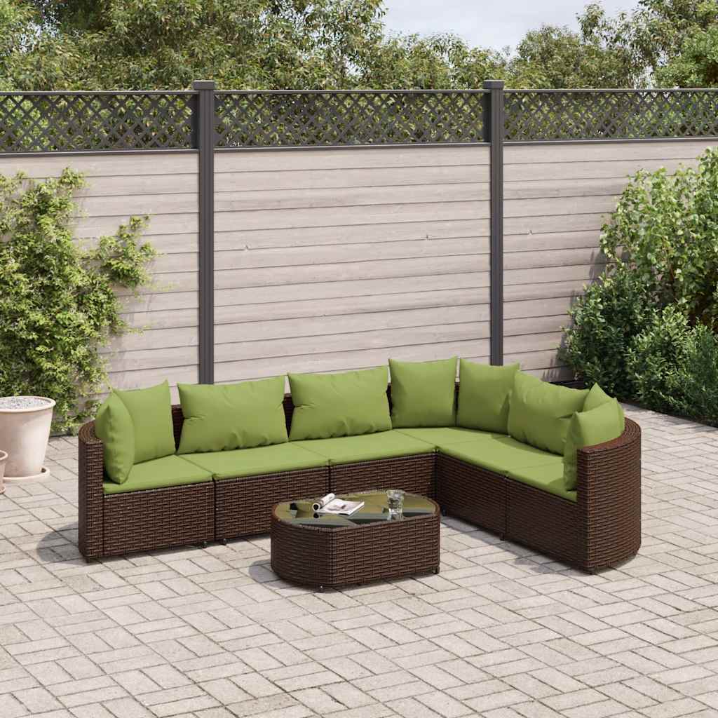 JUNG Vida 7-tlg. Garten-Sofagarnitur mit Kissen Braun Poly Rattan