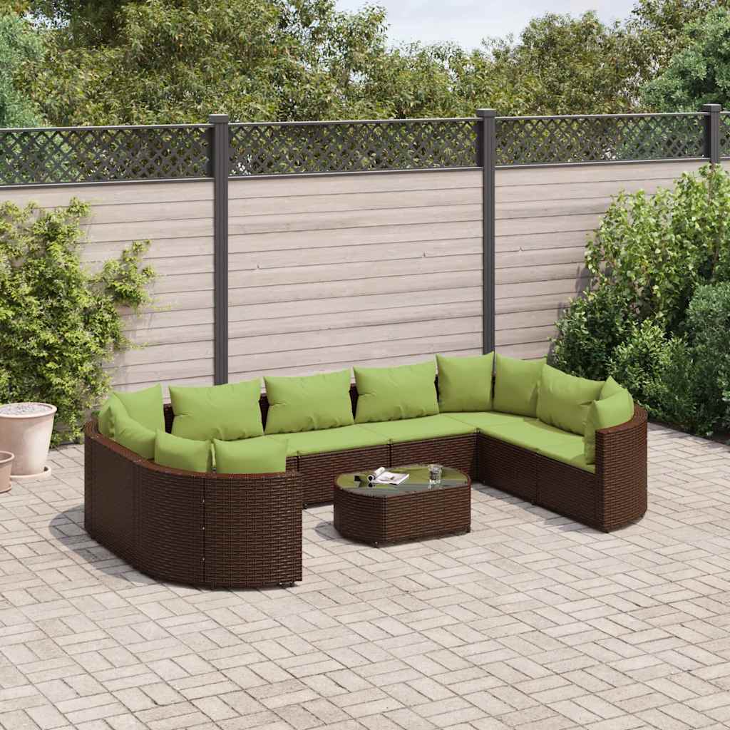 JUNG Vida 10-tlg. Garten-Sofagarnitur mit Kissen Braun Poly Rattan