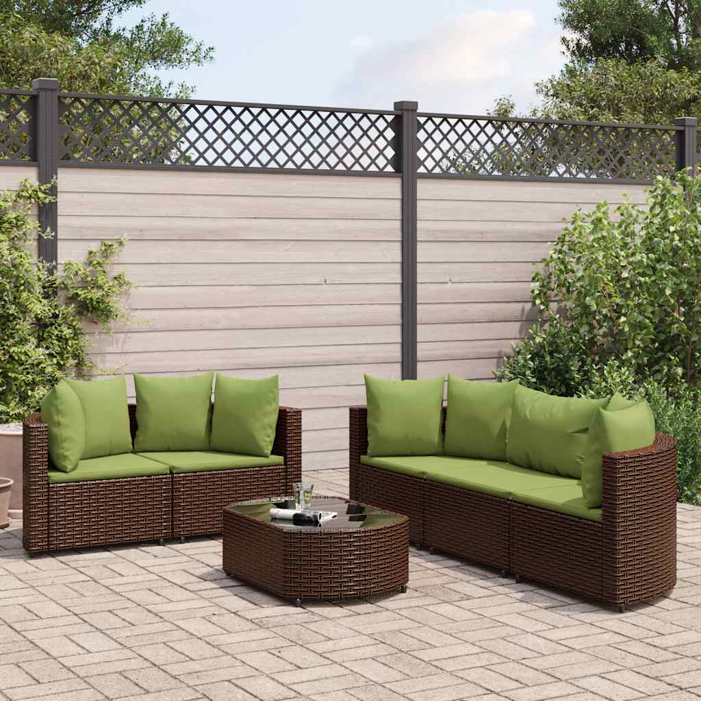 JUNG Vida 6-tlg. Garten-Sofagarnitur mit Kissen Braun Poly Rattan
