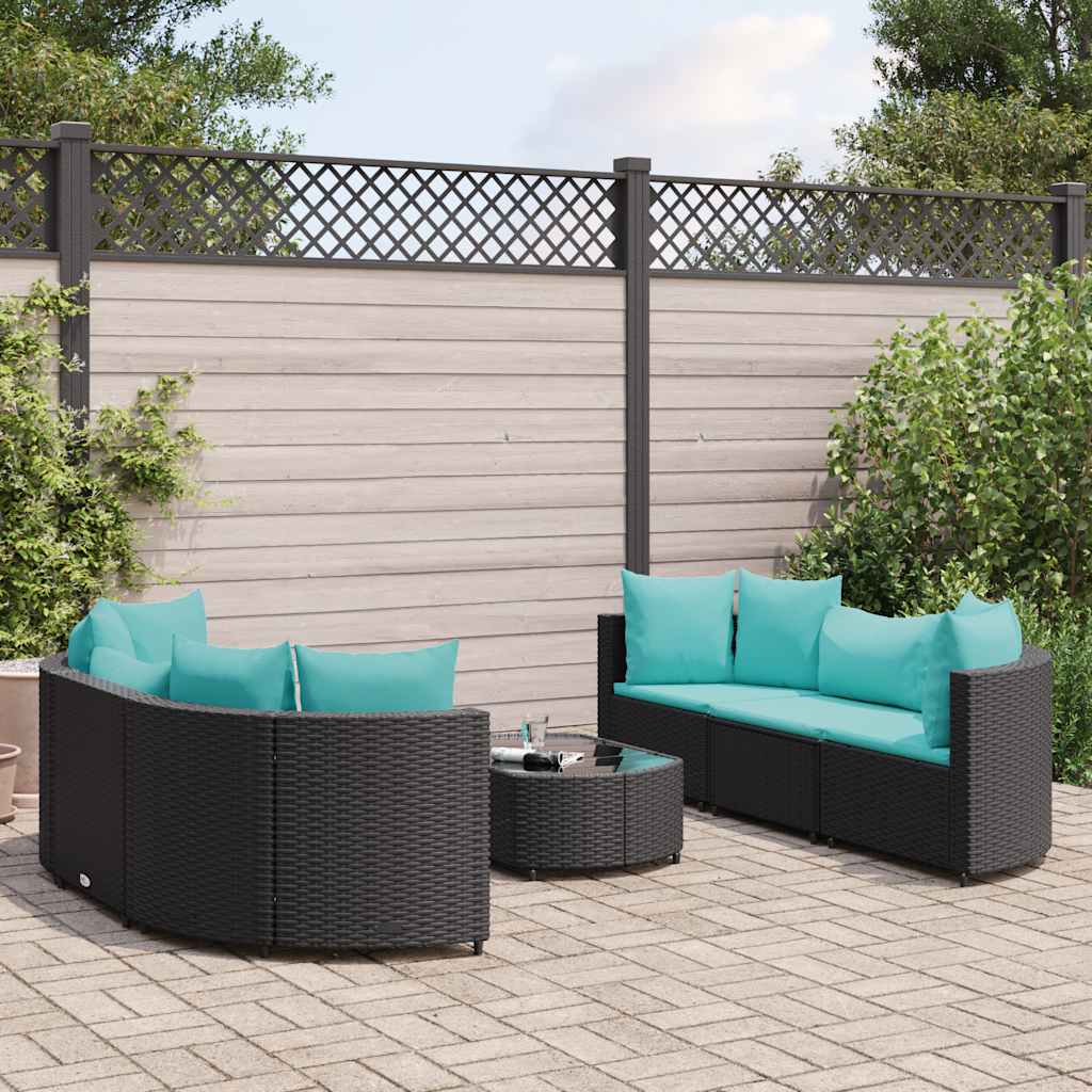 JUNG Vida 7-tlg. Garten-Sofagarnitur mit Kissen Schwarz Poly Rattan