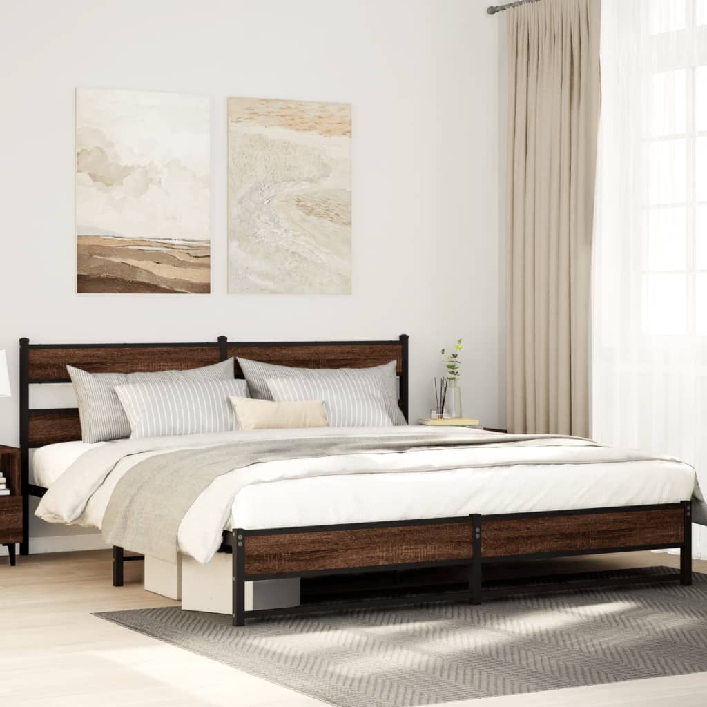 JUNG Vida Metallbett ohne Matratze Braun Eichen-Optik 200x200 cm