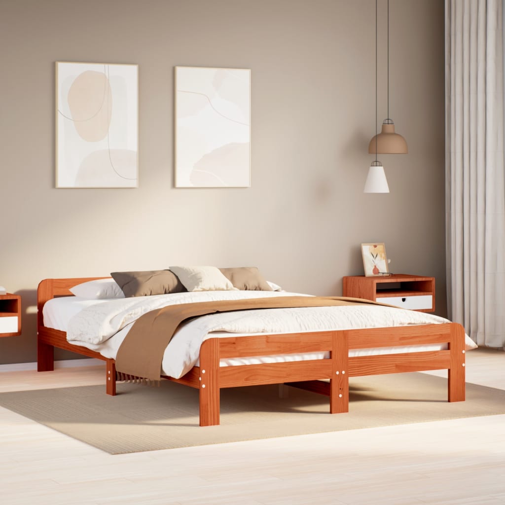 JUNG Vida Massivholzbett ohne Matratze Wachsbraun 150x200 cm Kiefernholz