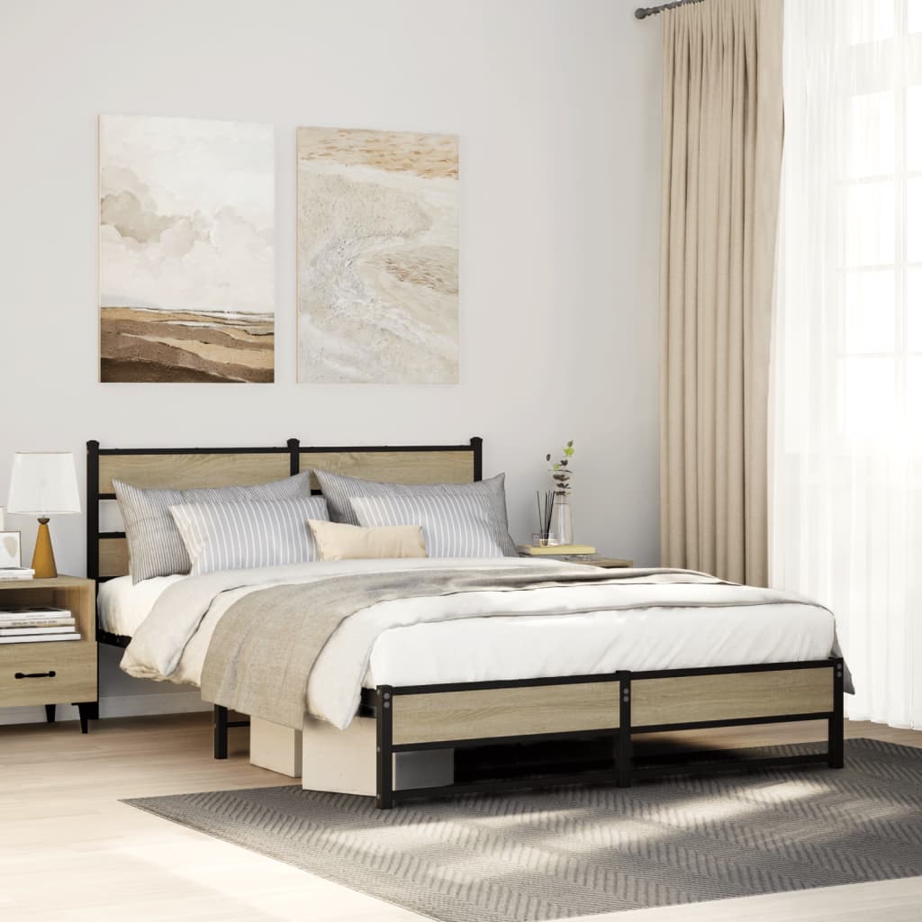 JUNG Vida Metallbett ohne Matratze Sonoma-Eiche 160x200 cm