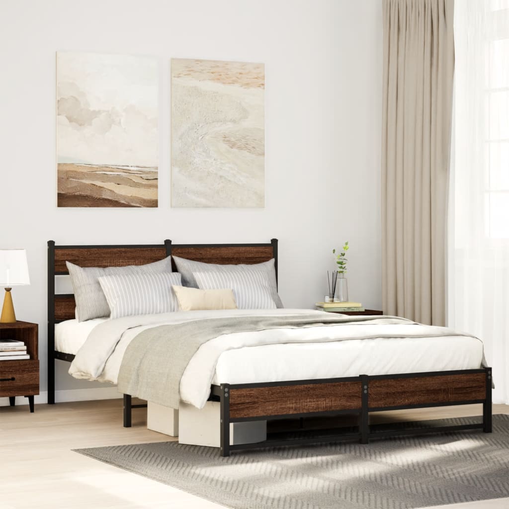 JUNG Vida Metallbett ohne Matratze Braun Eichen-Optik 160x200 cm