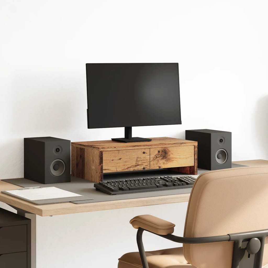 JUNG Vida Monitorständer mit Schubladen Altholz-Optik 50x27x15 cm