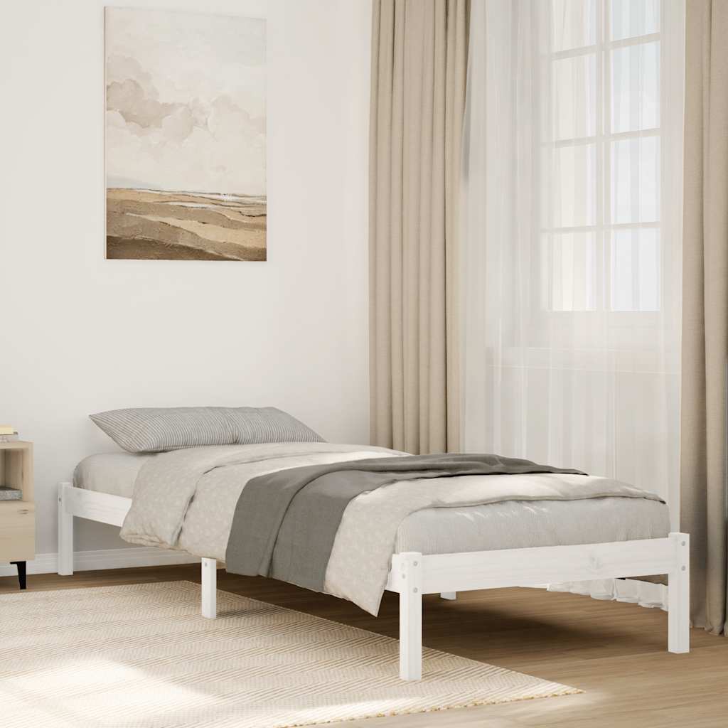 JUNG Vida Massivholzbett Extra Lang ohne Matratze Weiß 90x210 Kiefernholz