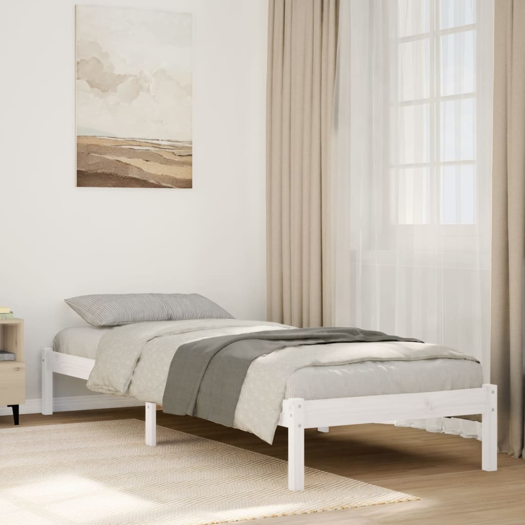 JUNG Vida Massivholzbett Extra Lang ohne Matratze Weiß 80x220 Kiefernholz