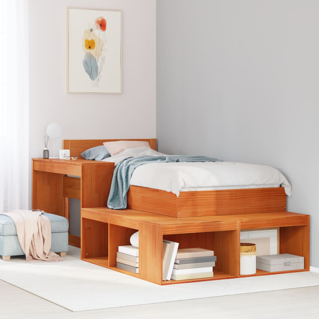 JUNG Vida Nachttisch mit Schreibtisch Wachsbraun 222x107x75 cm Massivholz