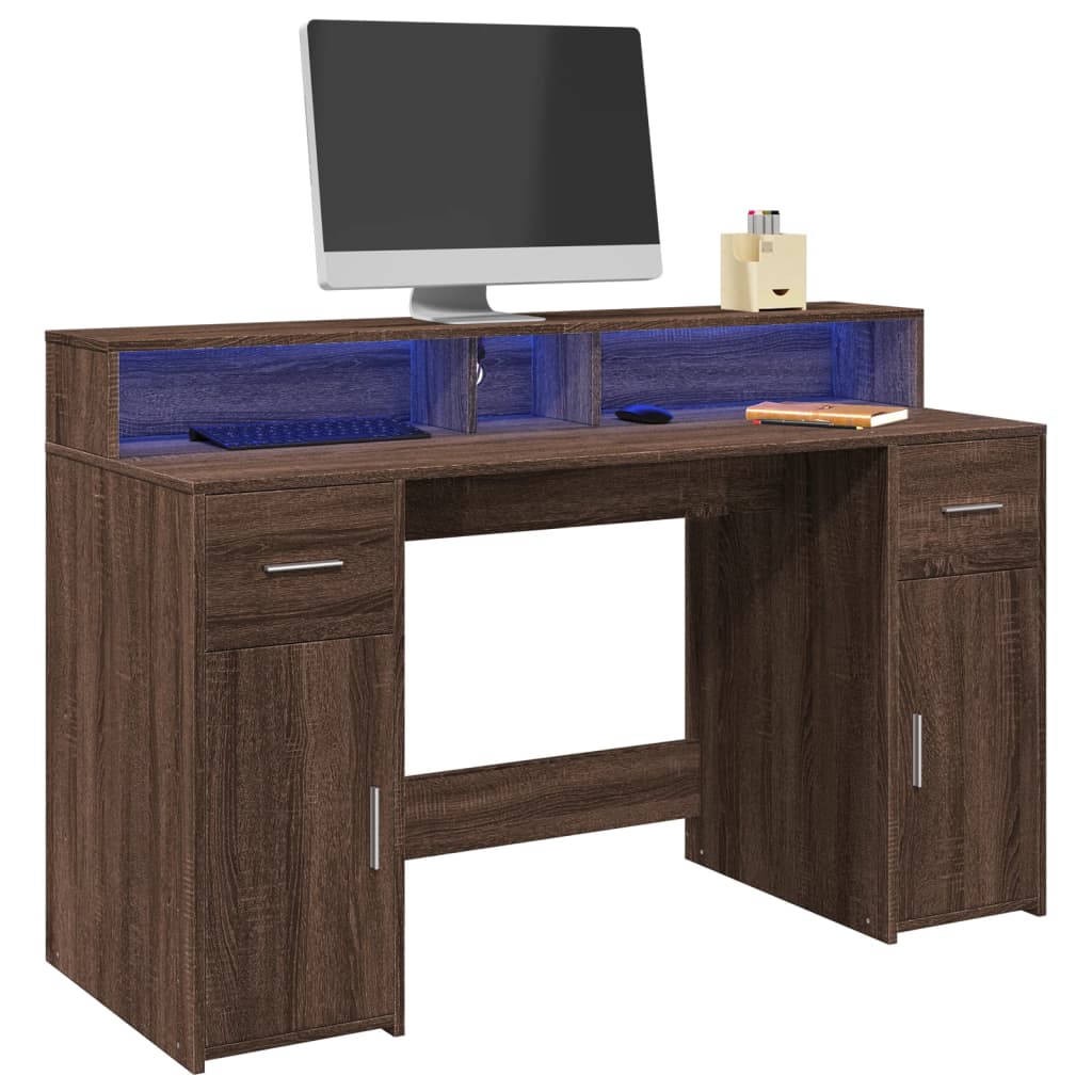 JUNG Vida LED-Schreibtisch Braun Eiche-Optik 140x55x91 Holzwerkstoff