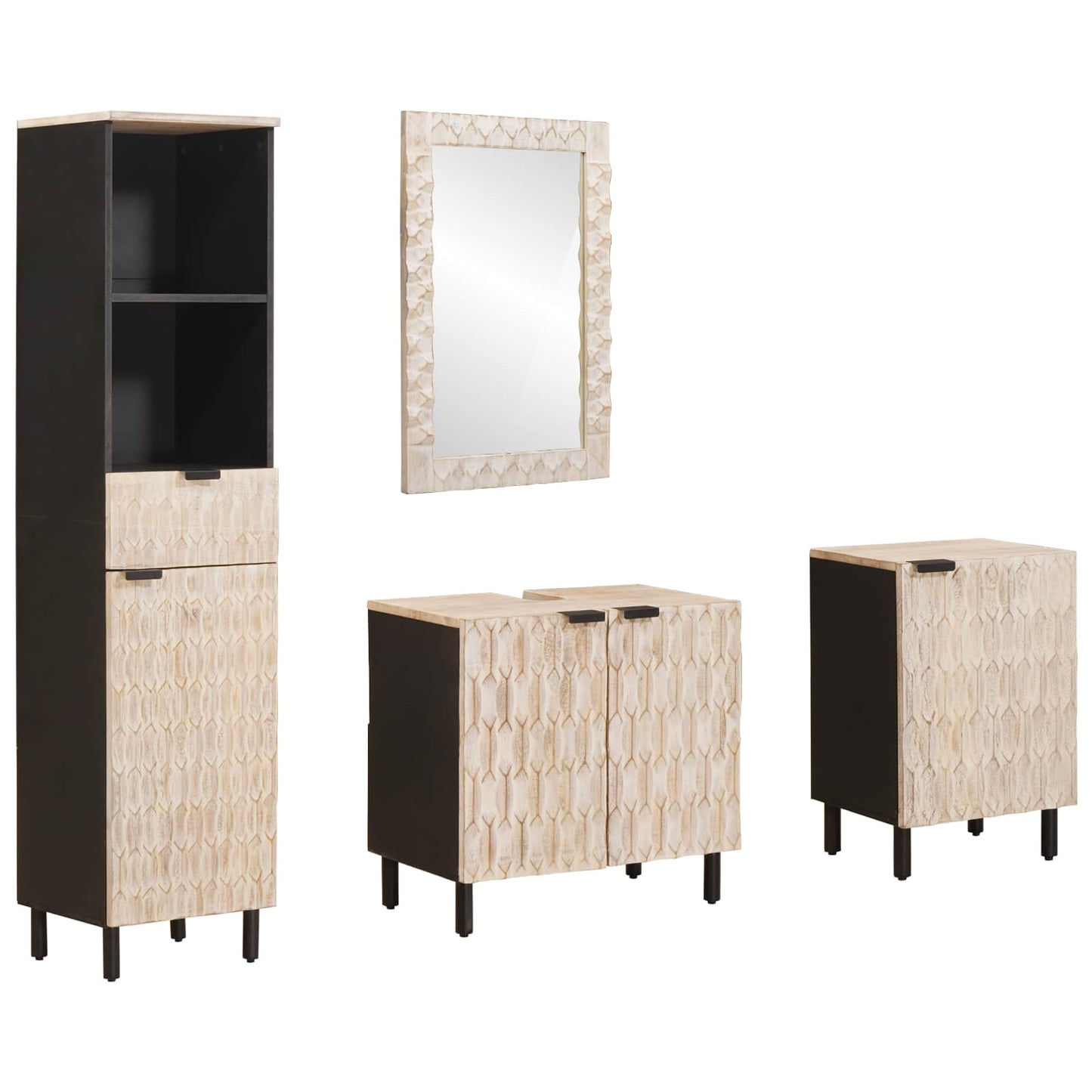 JUNG Vida Badezimmer Sets mit Regal 4 pcs Weiße gewaschene Oberfläche