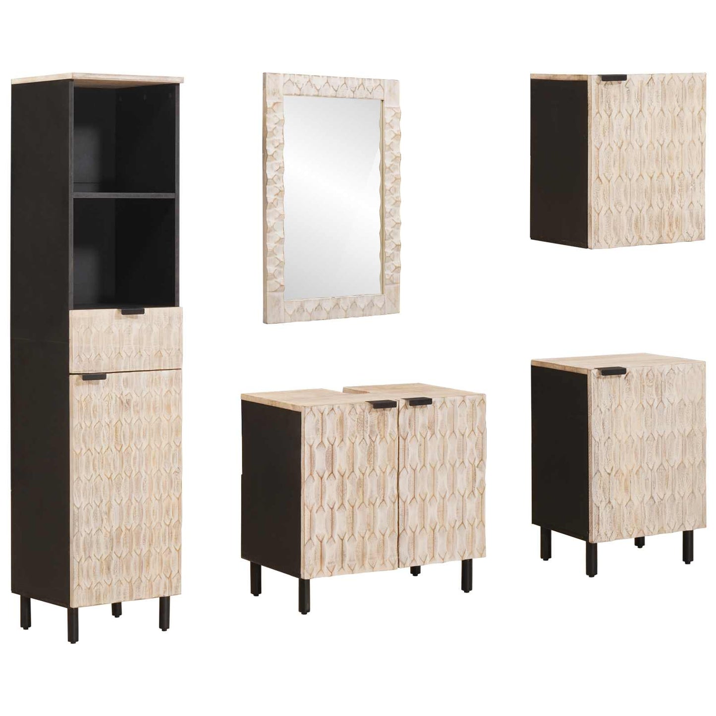 JUNG Vida Badezimmer Sets mit Regal 5 pcs Weiße gewaschene Oberfläche
