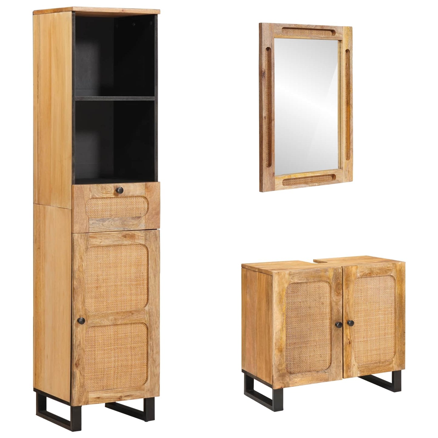 JUNG Vida Badezimmer Sets mit Schubladen 3 pcs Natur Massivholz Mango