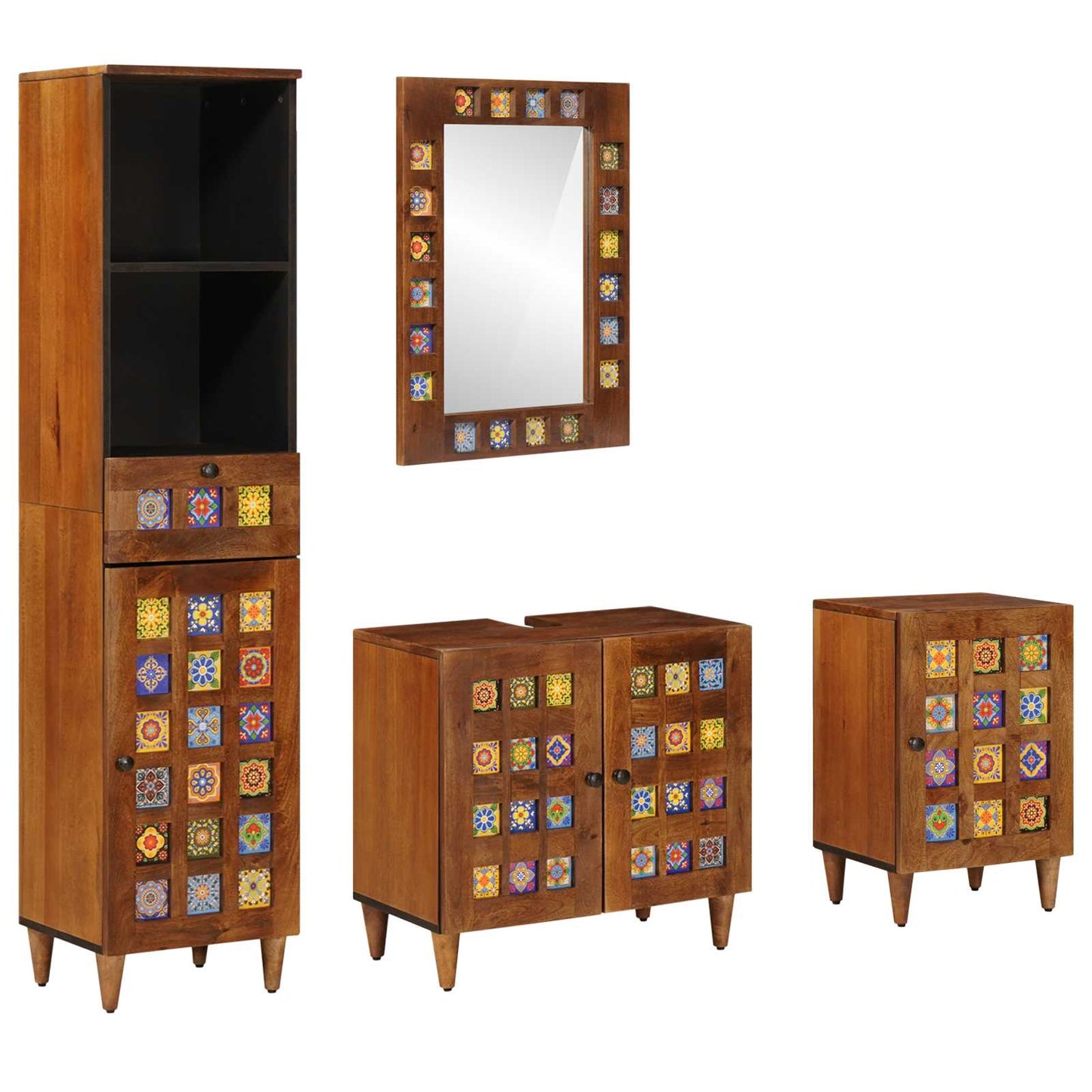 JUNG Vida Badezimmermöbel-Set mit Regal 4 pcs Walnuss Massivholz Mango
