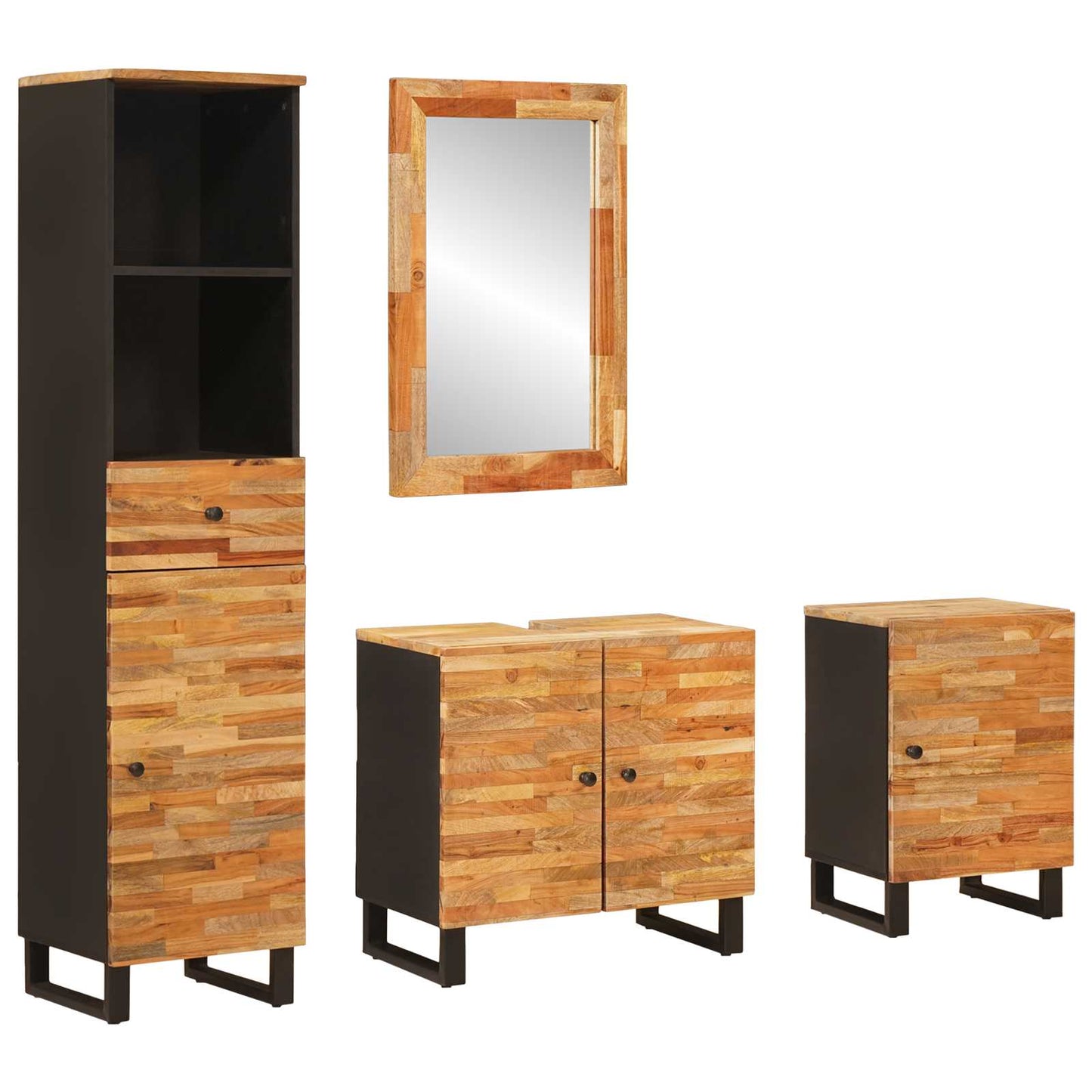 JUNG Vida Badezimmer Sets mit Schubladen mit Regal Natur Massivholz Mango