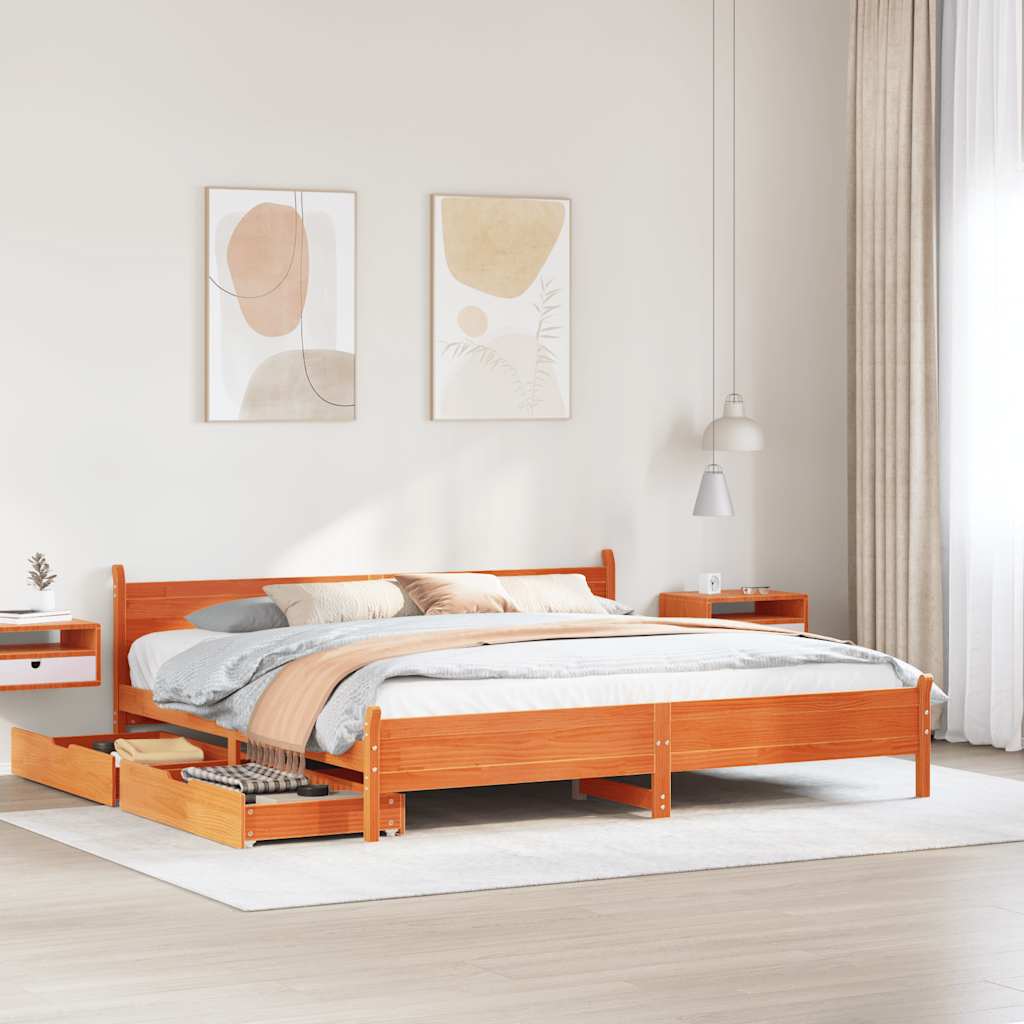 JUNG Vida Massivholzbett ohne Matratze Wachsbraun 180x200 Kiefernholz