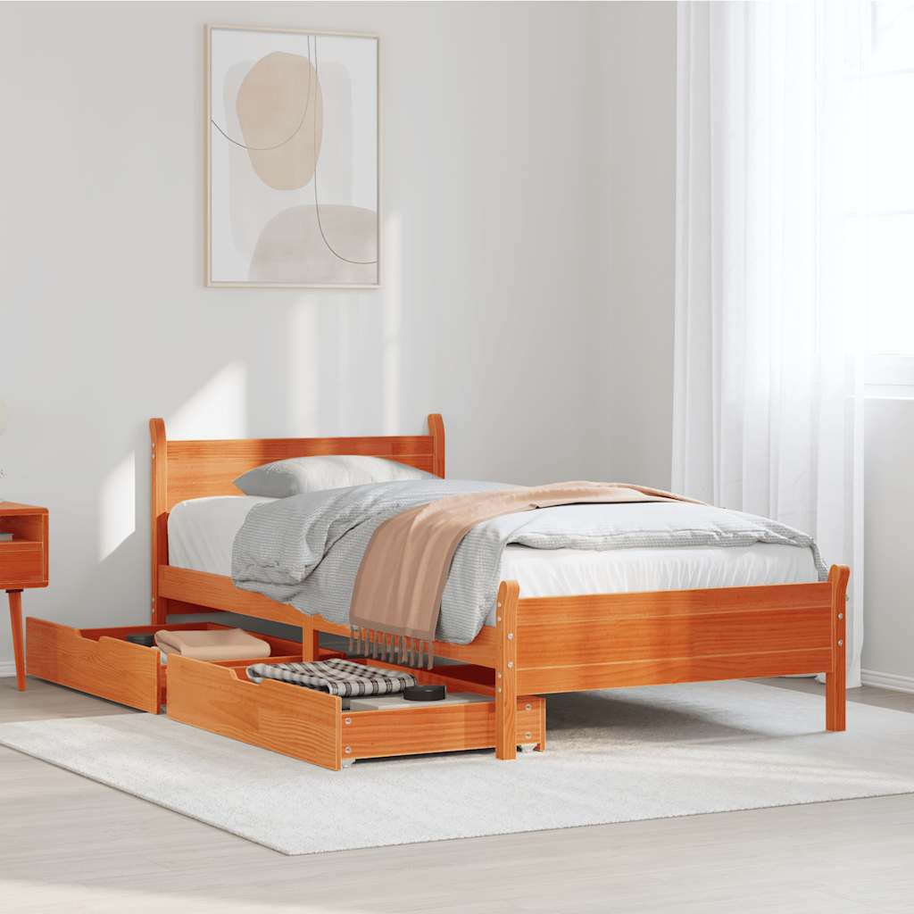 JUNG Vida Massivholzbett ohne Matratze Wachsbraun 75x190 cm Kiefernholz