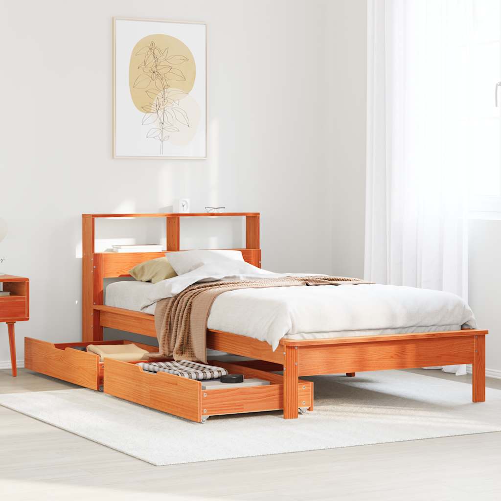 JUNG Vida Massivholzbett mit Regal ohne Matratze Wachsbraun 90x190 cm