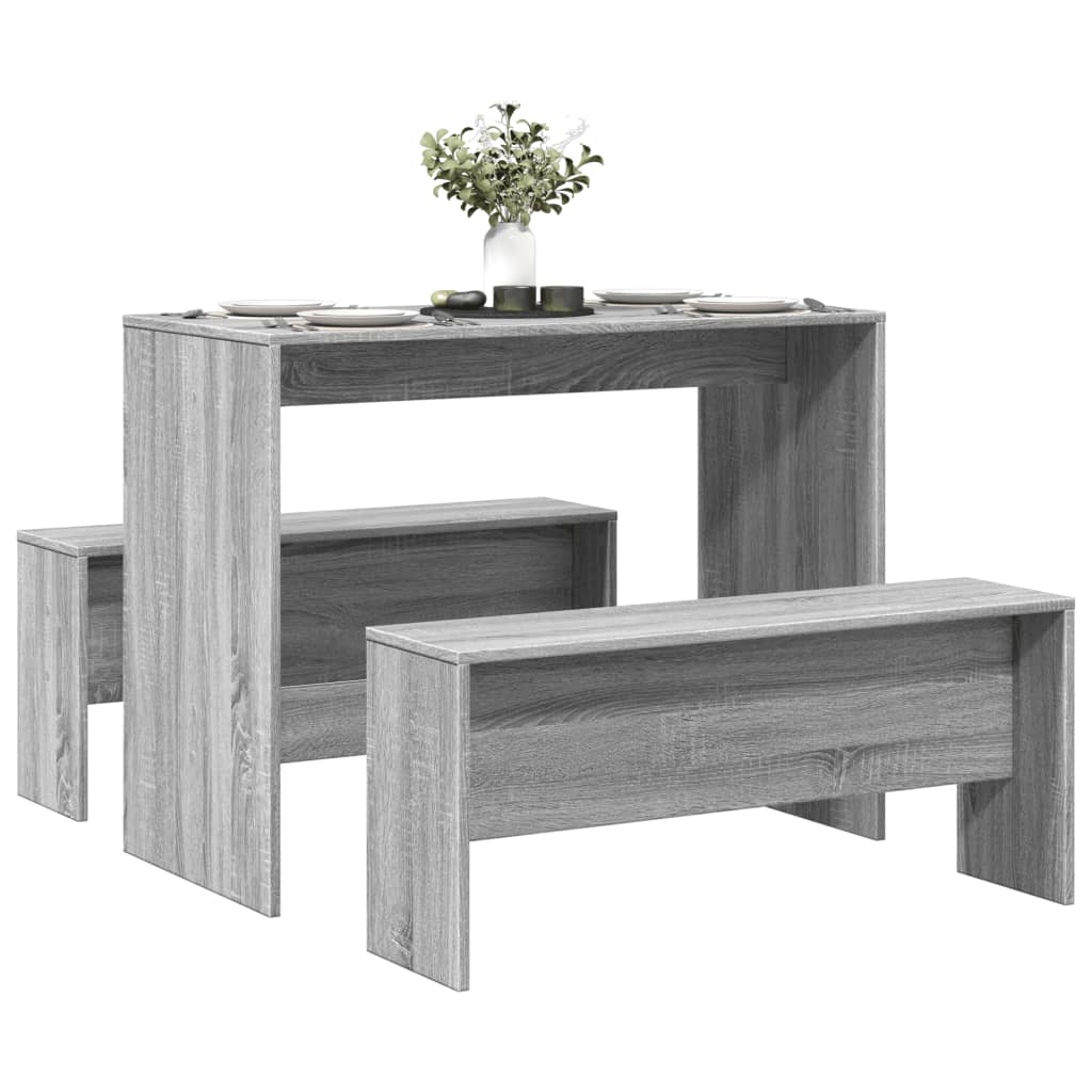 JUNG Vida 3-tlg. Esstisch und Bank Set Grau Sonoma Holzwerkstoff