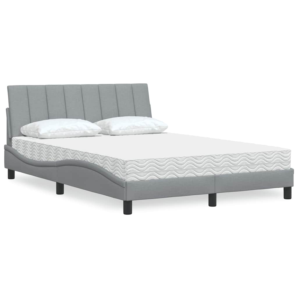 JUNG Vida Bett mit Matratze "Hanko" Hellgrau 140x190 cm Stoff
