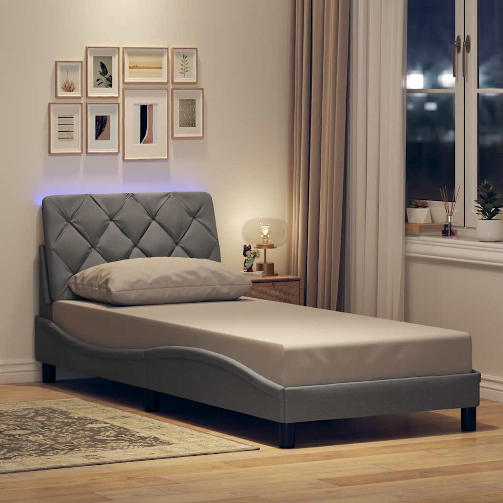 JUNG Vida Bettgestell mit LED ohne Matratze Hellgrau 80x200 cm Stoff