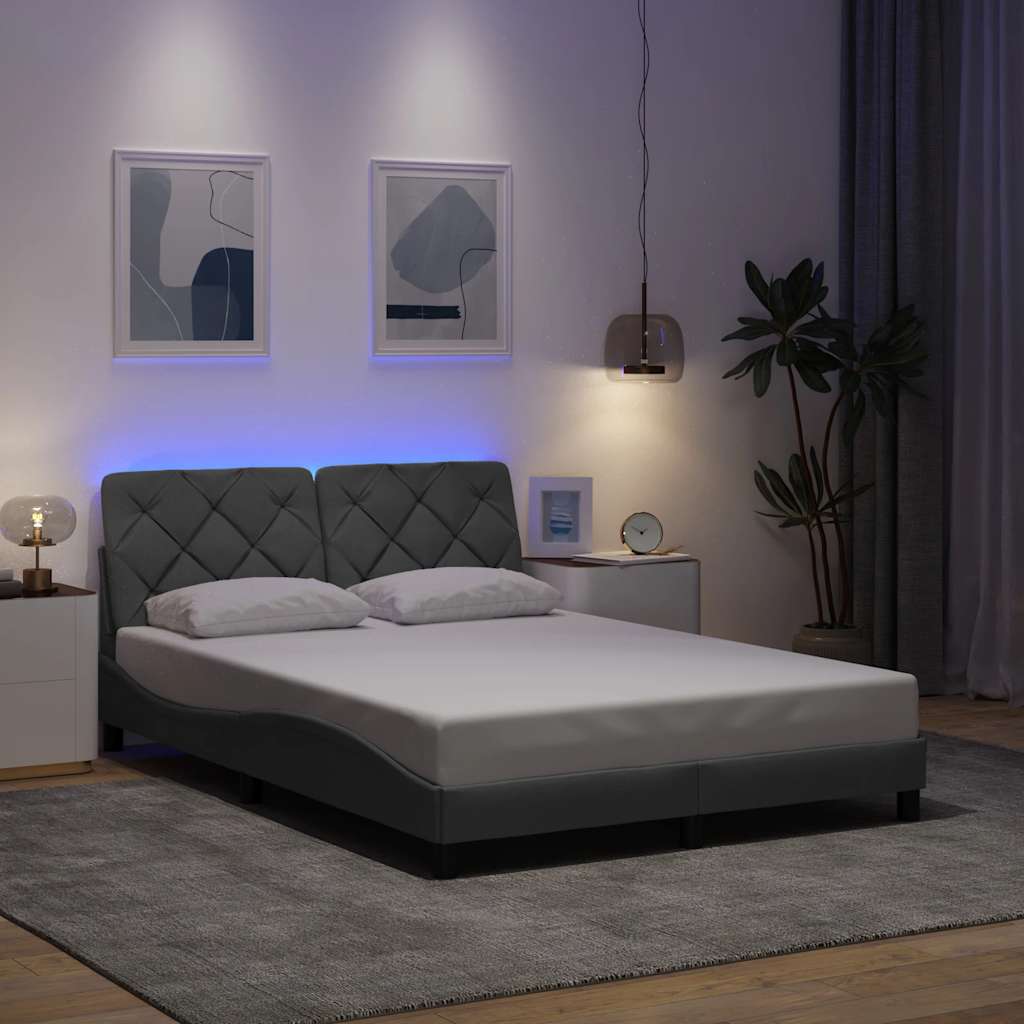 JUNG Vida Bettgestell mit LED ohne Matratze Hellgrau 140x200 cm Stoff