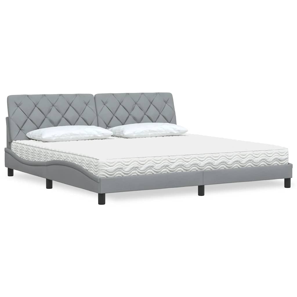 JUNG Vida Bett mit Matratze Hellgrau 200x200 cm Stoff