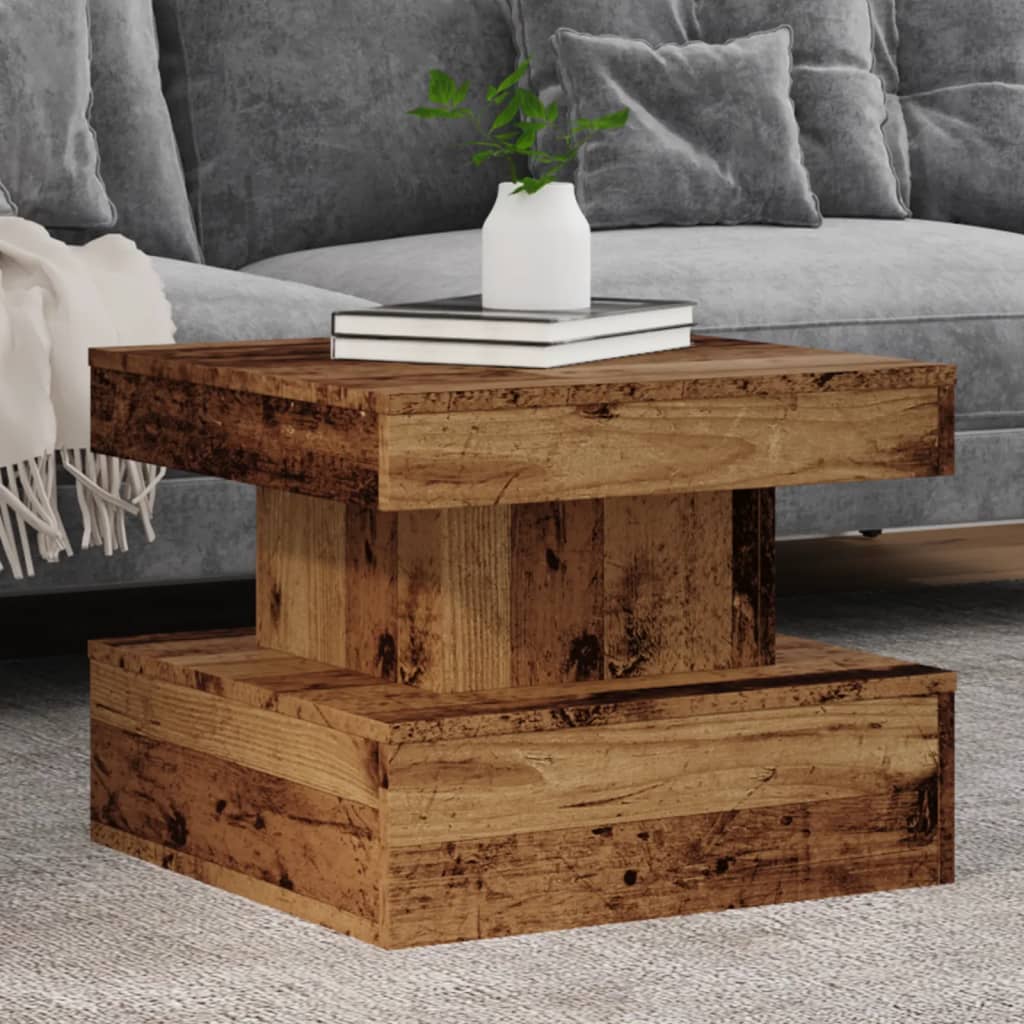 JUNG Vida Couchtisch mit LED-Leuchten Altholz-Optik 50x50x40 cm