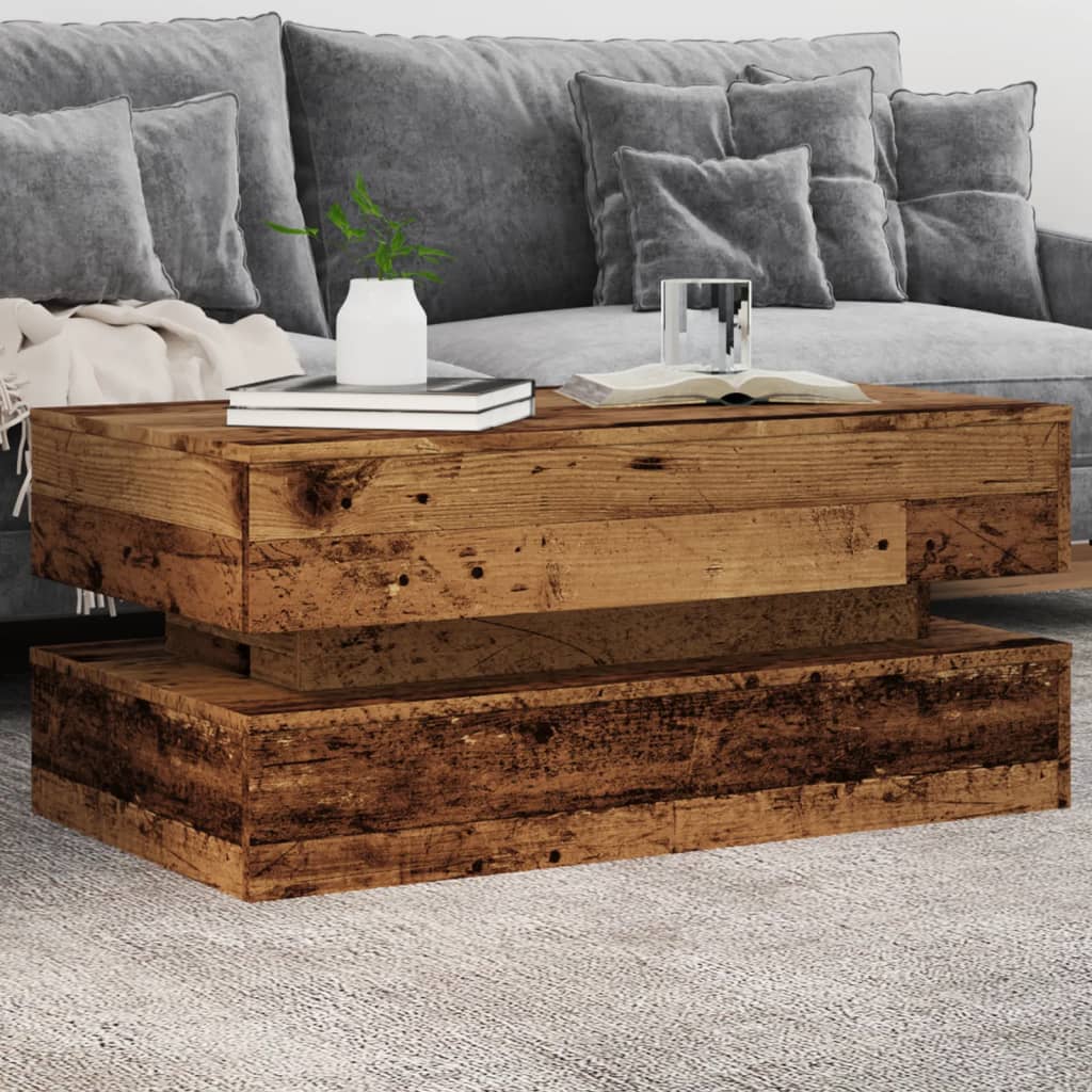 JUNG Vida Couchtisch mit LED-Leuchten Altholz-Optik 90x50x40 cm