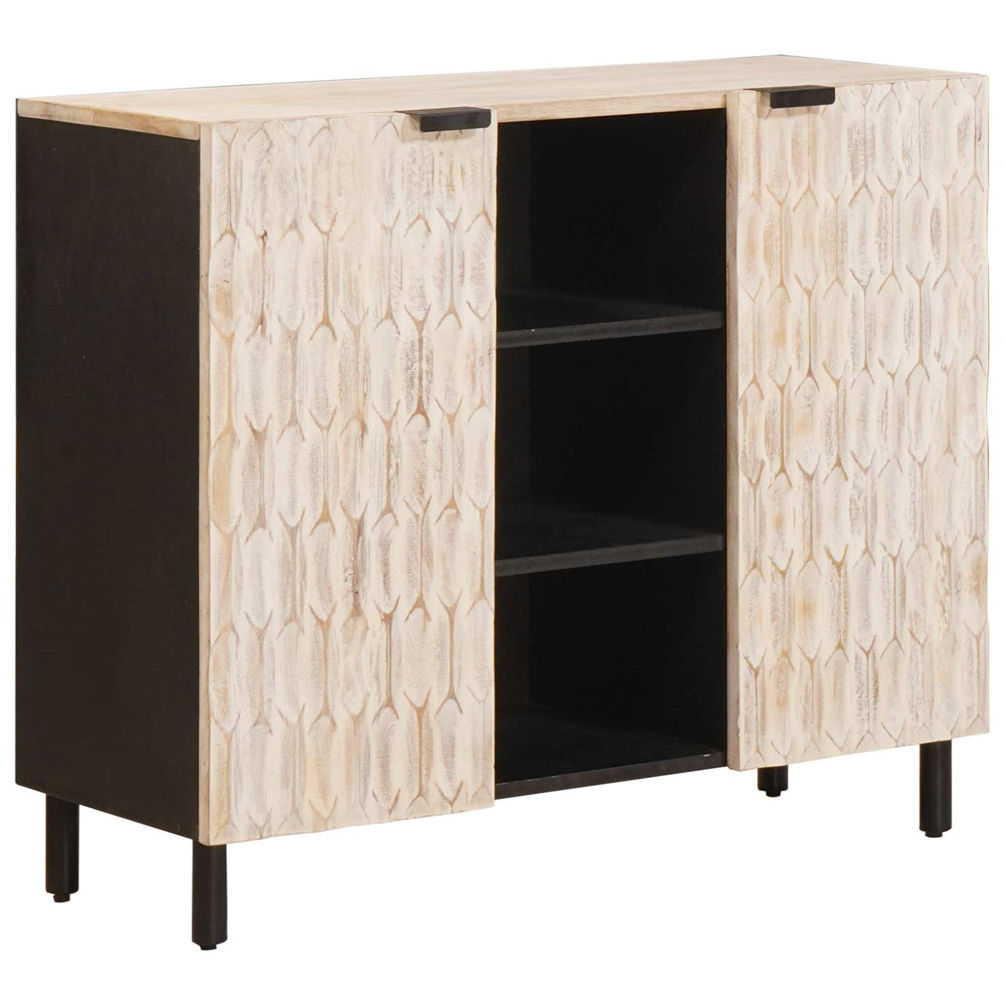 JUNG Vida Sideboard mit Regal Weiße gewaschene Oberfläche 90 x 33 x 75 cm