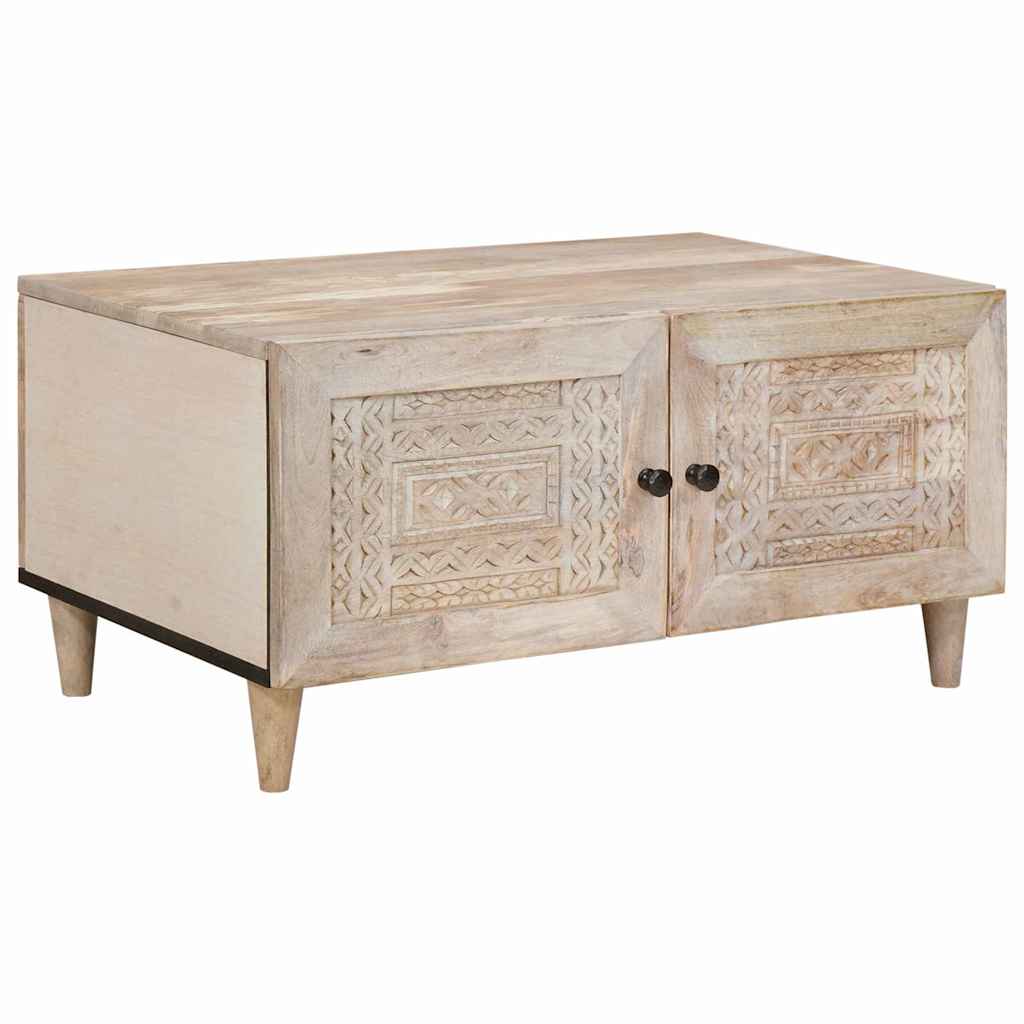 JUNG Vida Couchtisch mit Speicher Beige 80 x 50 x 40 cm Massivholz Akazie