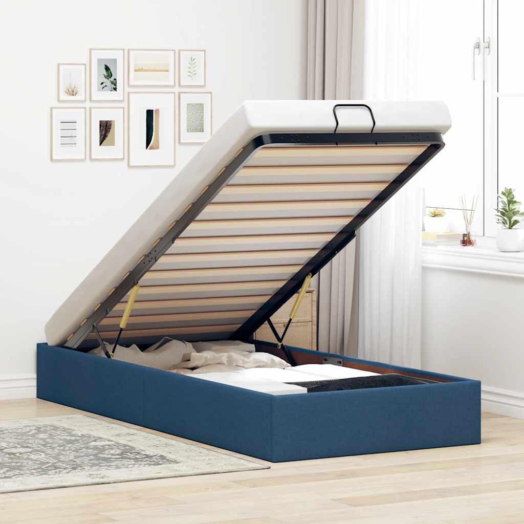 JUNG Vida Ottoman-Bett ohne Matratze Blau 100x200 cm Stoff