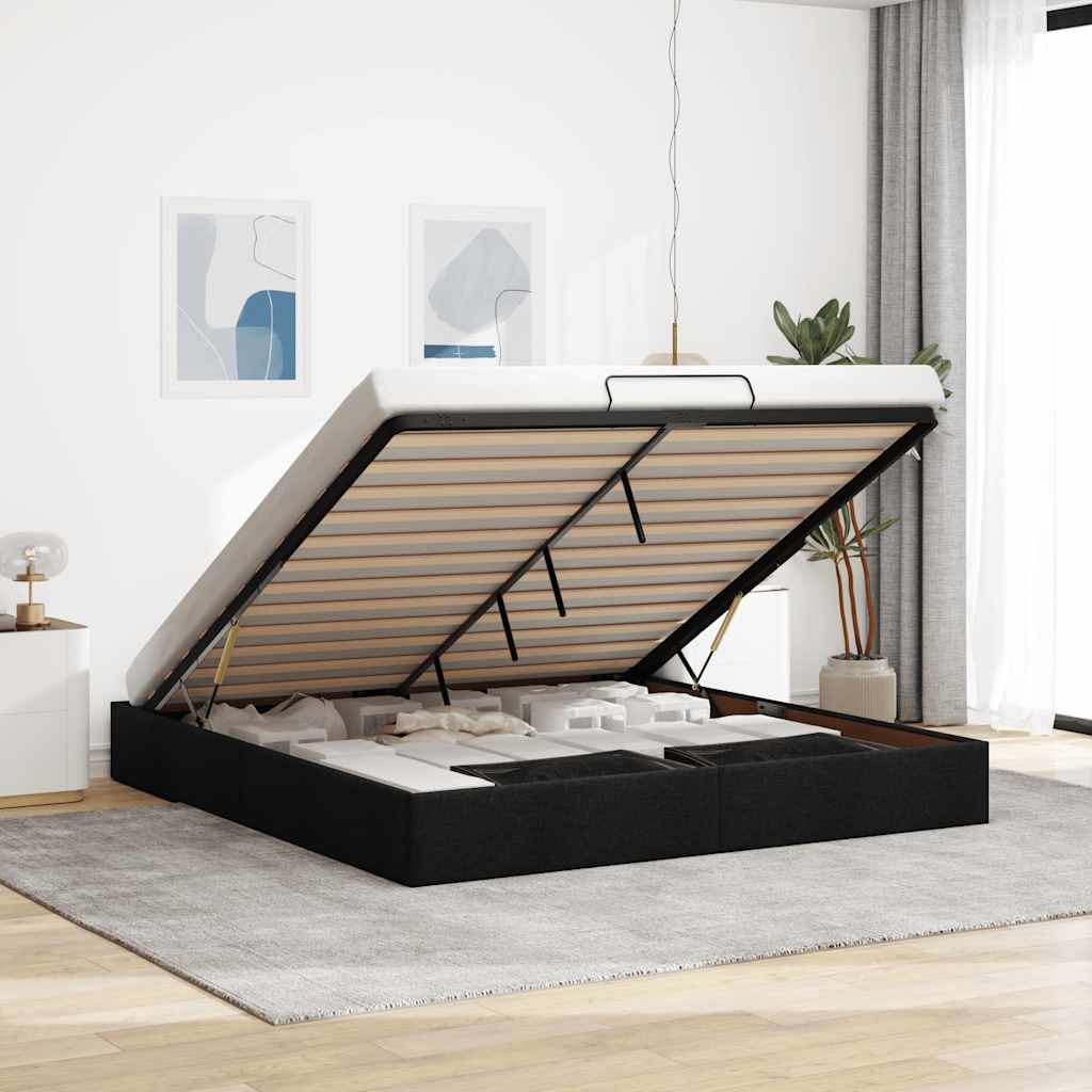 JUNG Vida Ottoman-Bett ohne Matratze Schwarz 200x200 cm Stoff