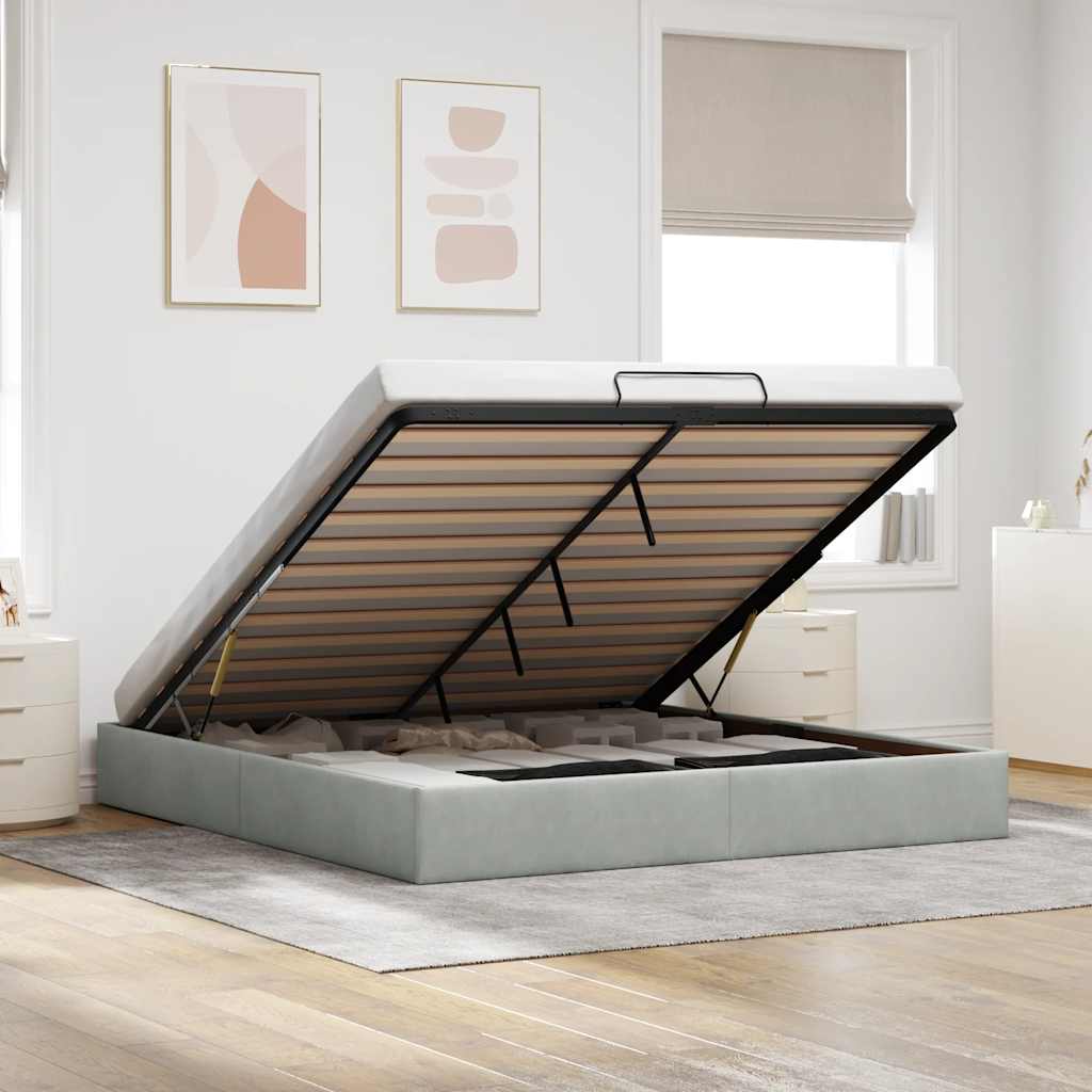 JUNG Vida Ottoman-Bett ohne Matratze Hellgrau 180x200 cm Samt