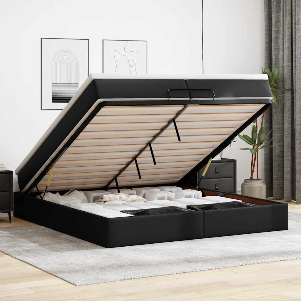 JUNG Vida Ottoman-Bett mit Matratzen Schwarz 200x200 cm Kunstleder