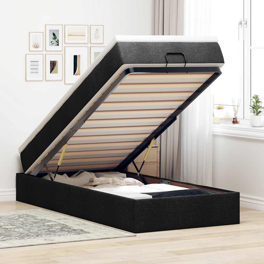 JUNG Vida Ottoman-Bett mit Matratze Schwarz 80x200 cm Stoff