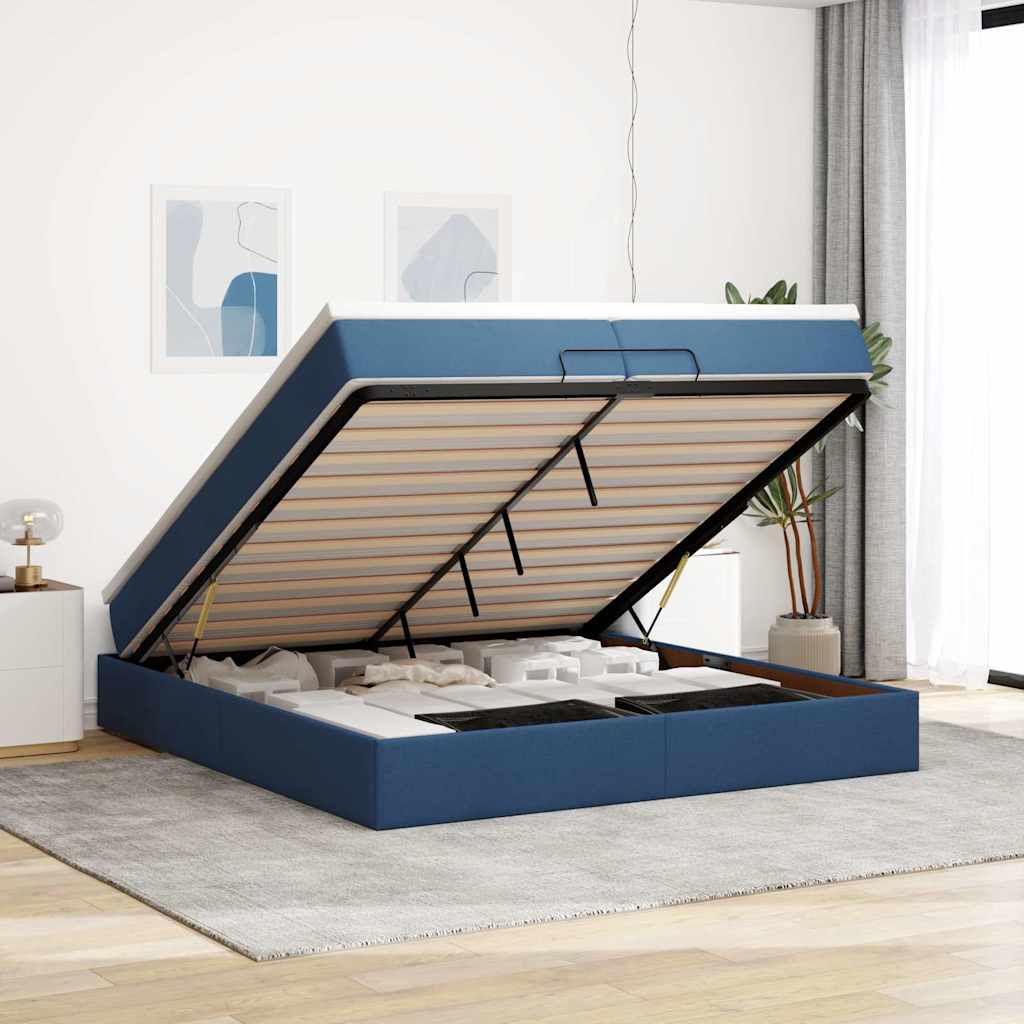 JUNG Vida Ottoman-Bett mit Matratzen Blau 200x200 cm Stoff