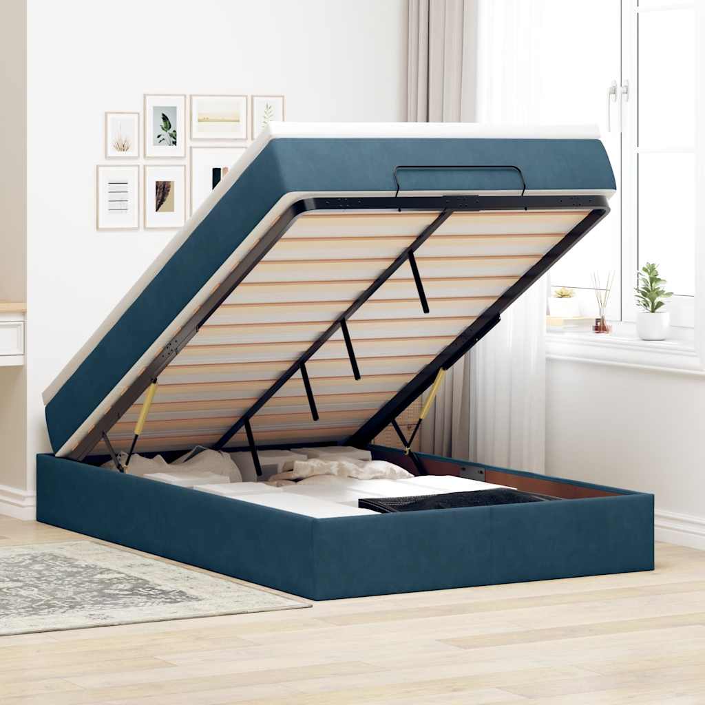 JUNG Vida Ottoman-Bett mit Matratze Dunkelblau 120x200 cm Samt