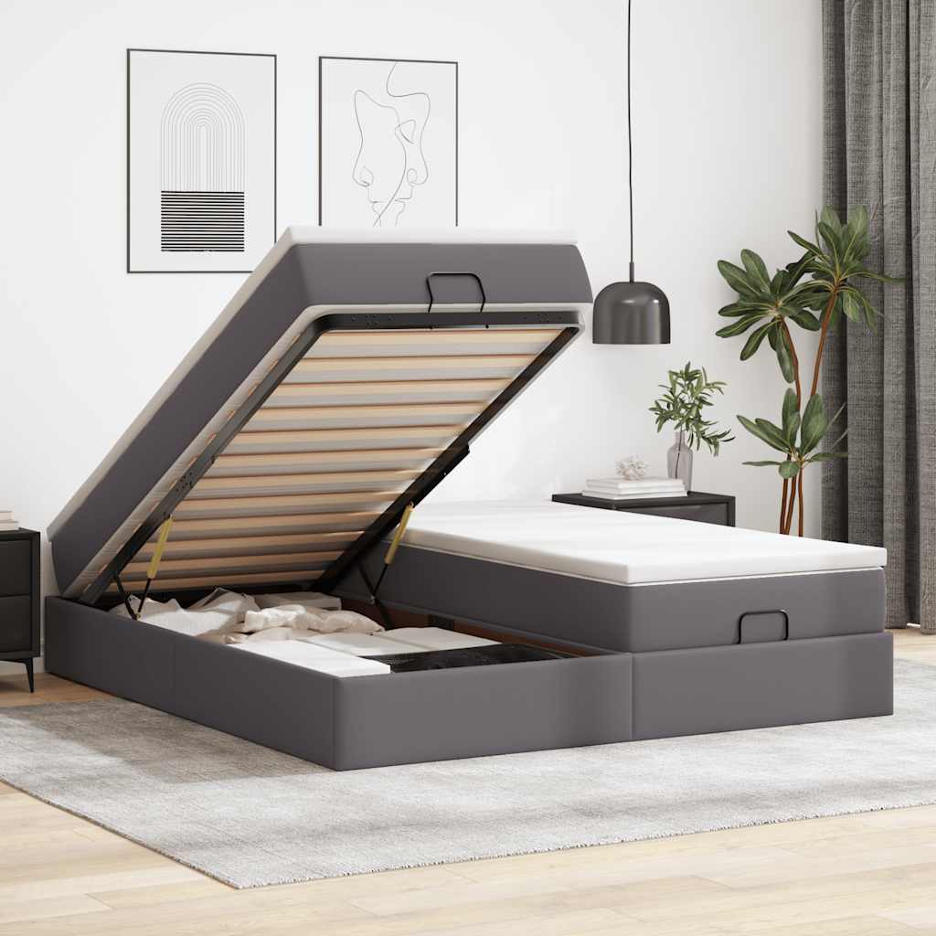 JUNG Vida Ottoman-Bett mit Matratzen Grau 180x200 cm Kunstleder