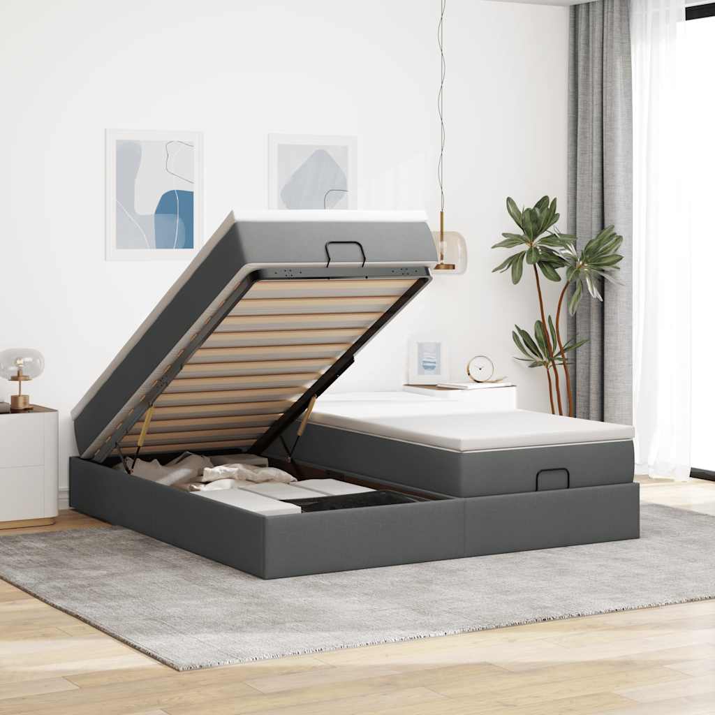 JUNG Vida Ottoman-Bett mit Matratzen Dunkelgrau 200x200 cm Stoff