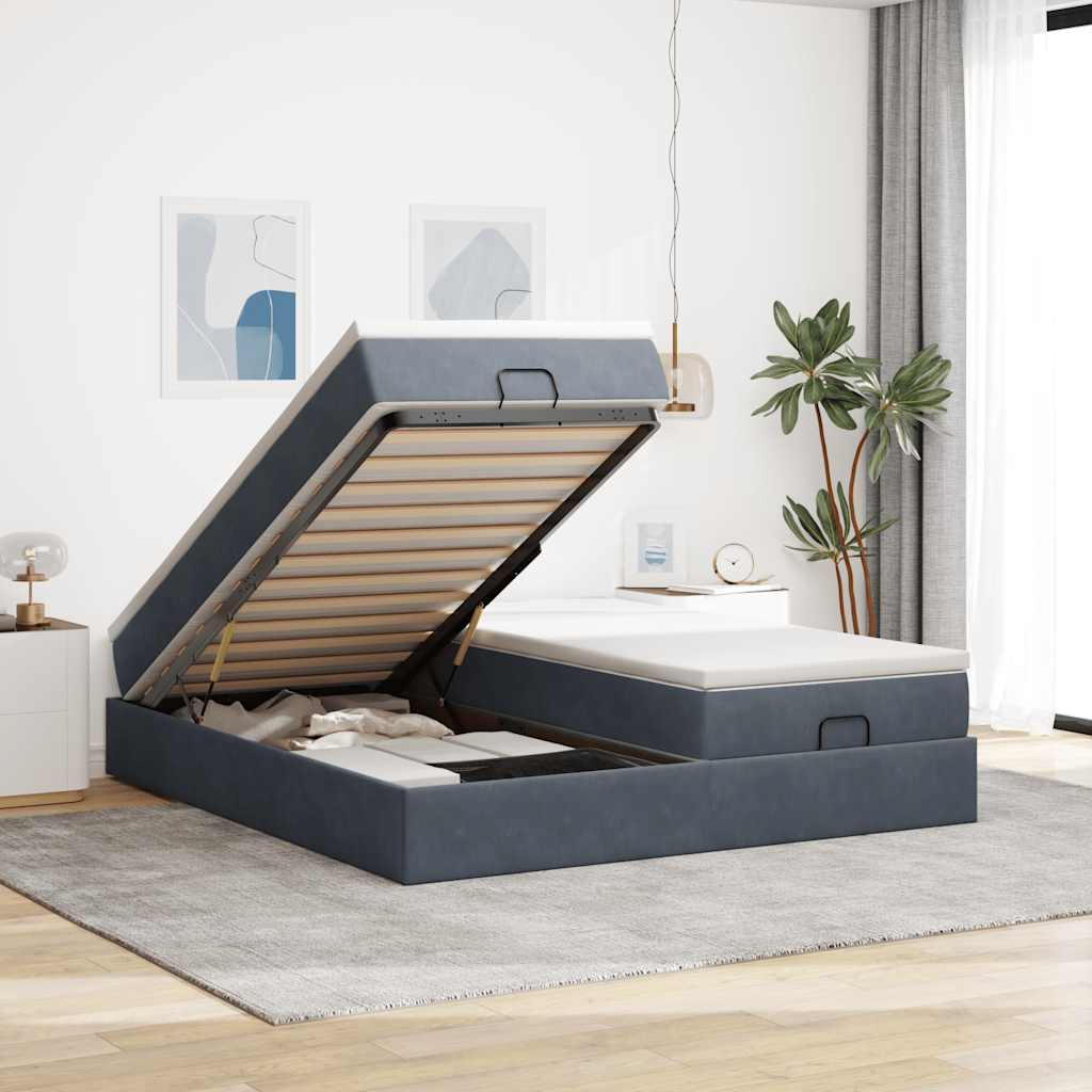 JUNG Vida Ottoman-Bett mit Matratzen Dunkelgrau 200x200 cm Samt