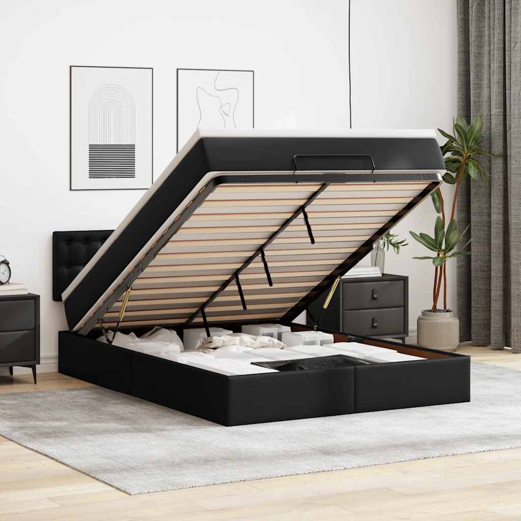 JUNG Vida Ottoman-Bett mit Matratze Schwarz 140x200 cm Kunstleder