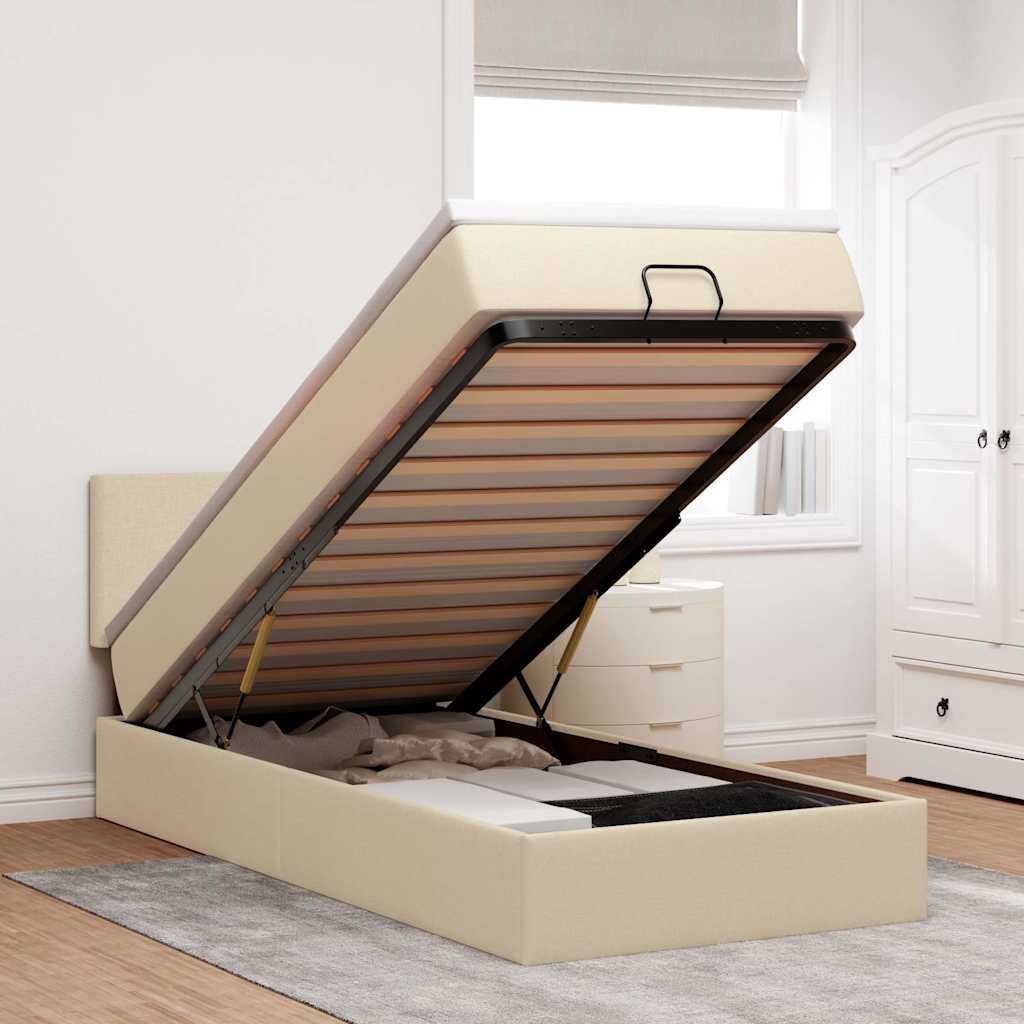 JUNG Vida Ottoman-Bett mit Matratze Creme 80x200 cm Stoff